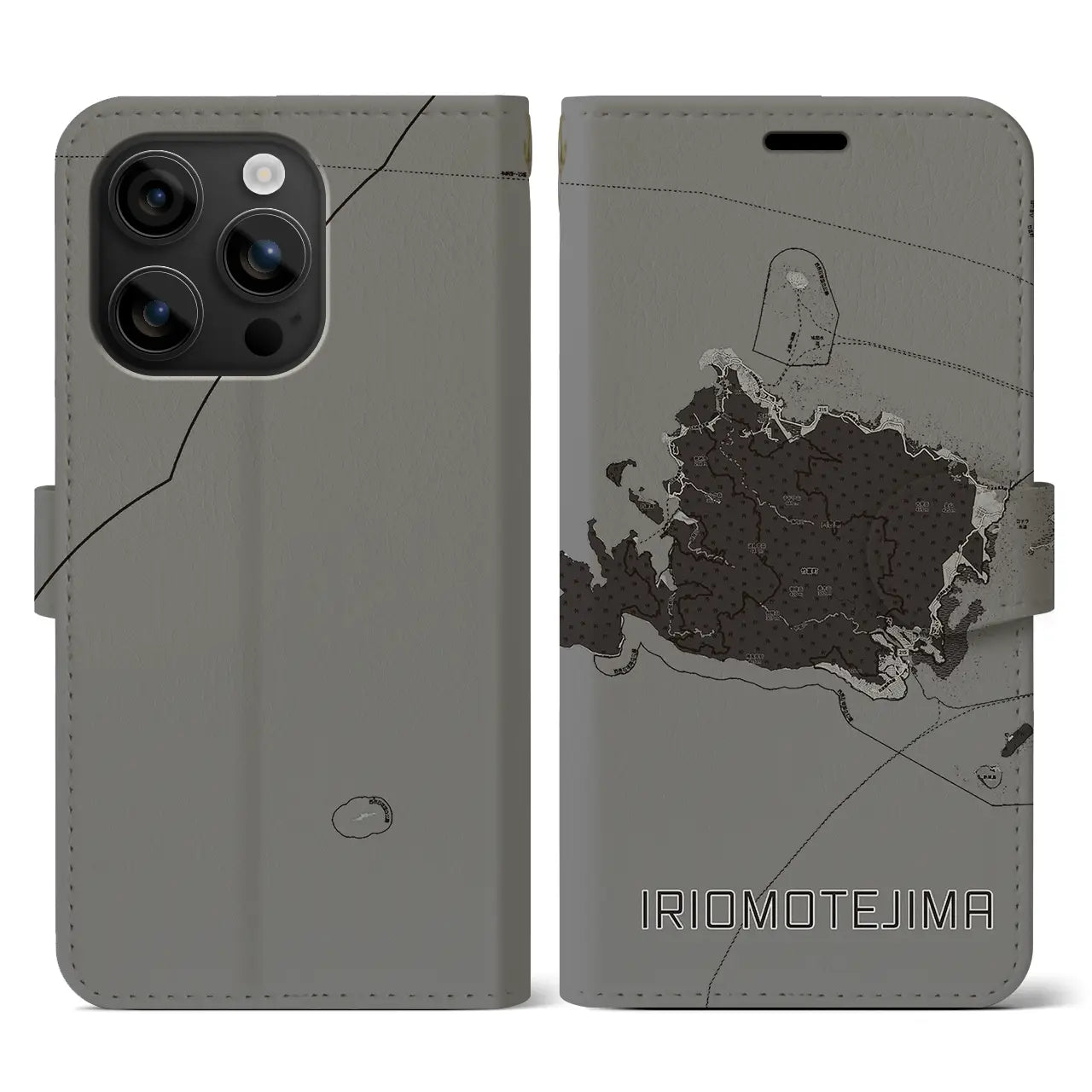 【西表島(沖縄県)】地図柄iPhoneケース(手帳タイプ)モノトーン・iPhone 16 用