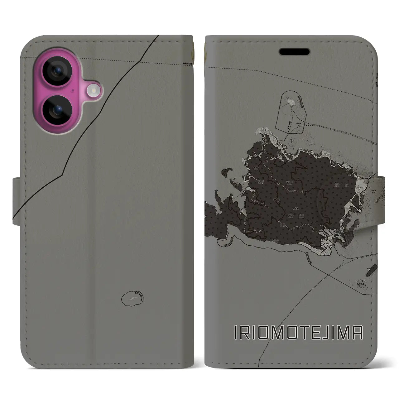 【西表島(沖縄県)】地図柄iPhoneケース(手帳タイプ)モノトーン・iPhone 16 Pro 用