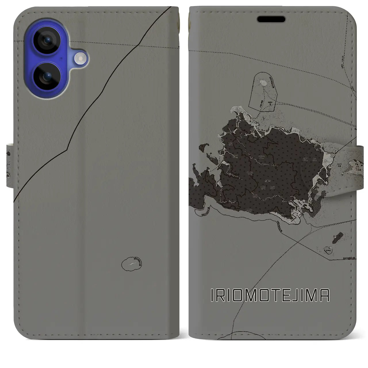 【西表島(沖縄県)】地図柄iPhoneケース(手帳タイプ)モノトーン・iPhone 16 Pro Max 用