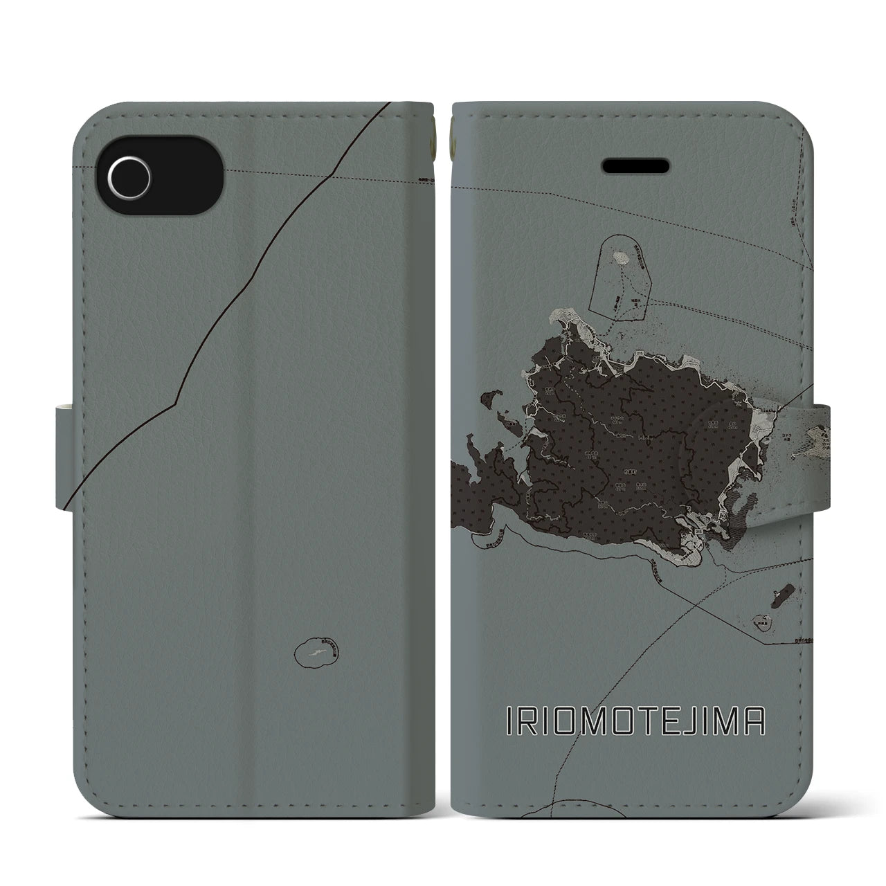 【西表島(沖縄県)】地図柄iPhoneケース(手帳タイプ)モノトーン・iPhone SE(第3 / 第2世代) / 8 / 7 / 6s / 6 用