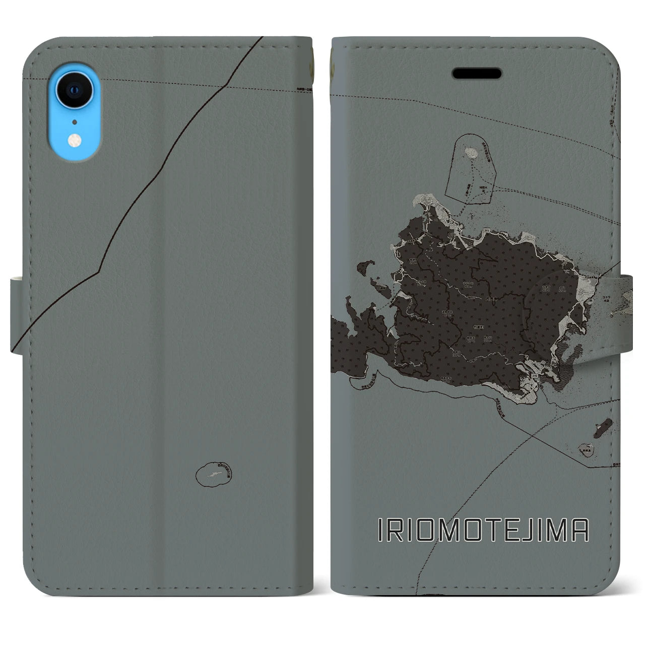 【西表島(沖縄県)】地図柄iPhoneケース(手帳タイプ)モノトーン・iPhone XR 用