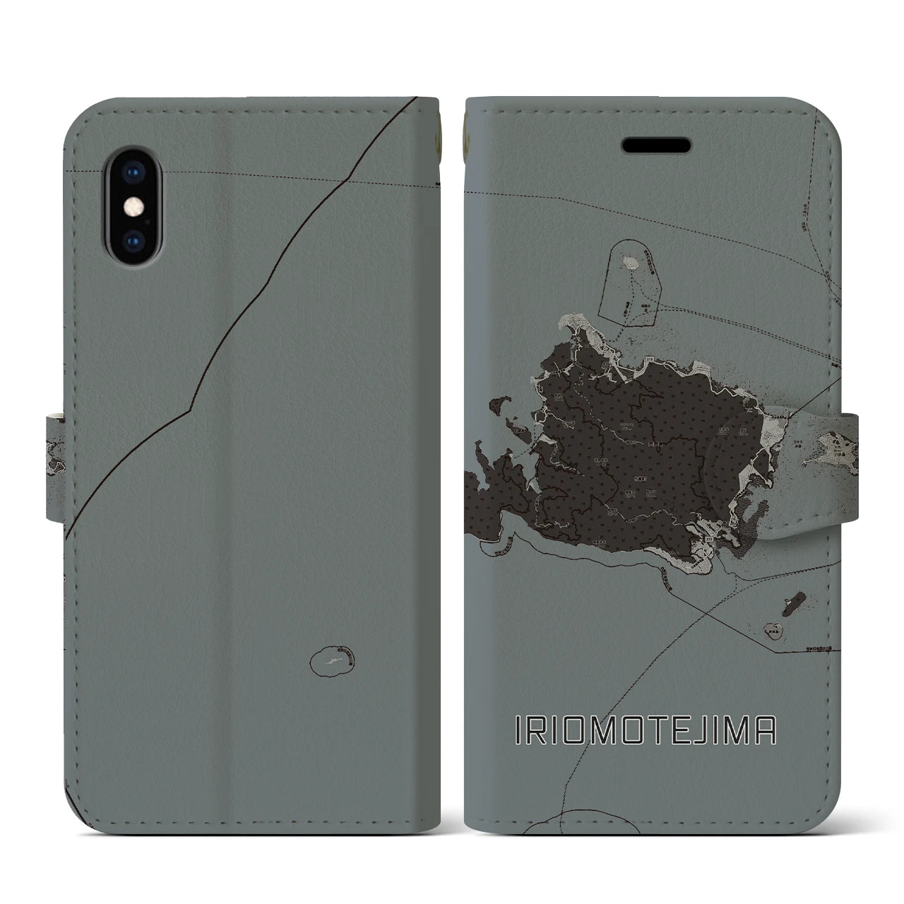 【西表島(沖縄県)】地図柄iPhoneケース(手帳タイプ)モノトーン・iPhone XS / X 用