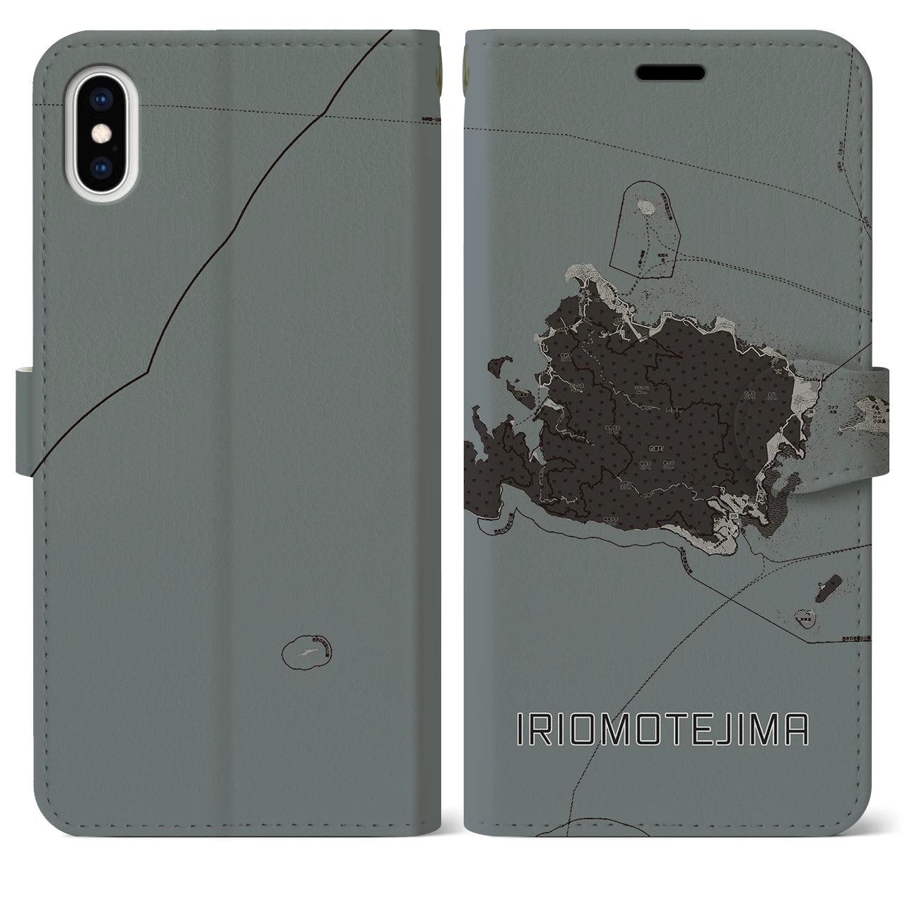 【西表島(沖縄県)】地図柄iPhoneケース(手帳タイプ)モノトーン・iPhone XS Max 用