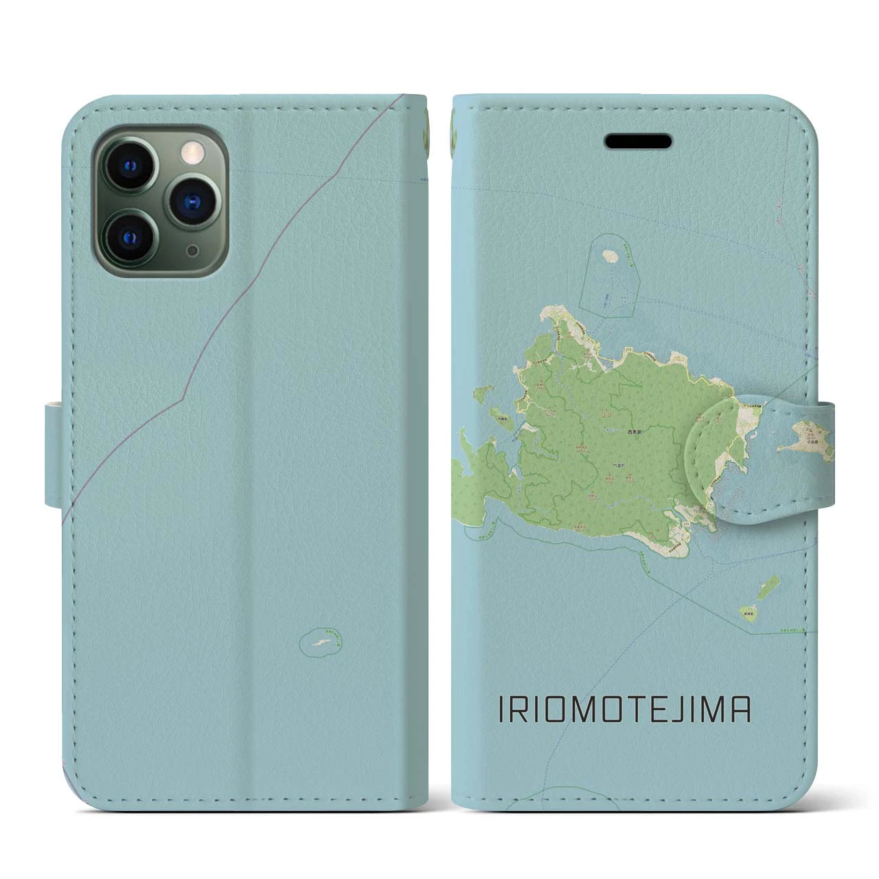 【西表島(沖縄県)】地図柄iPhoneケース(手帳タイプ)ナチュラル・iPhone 11 Pro 用