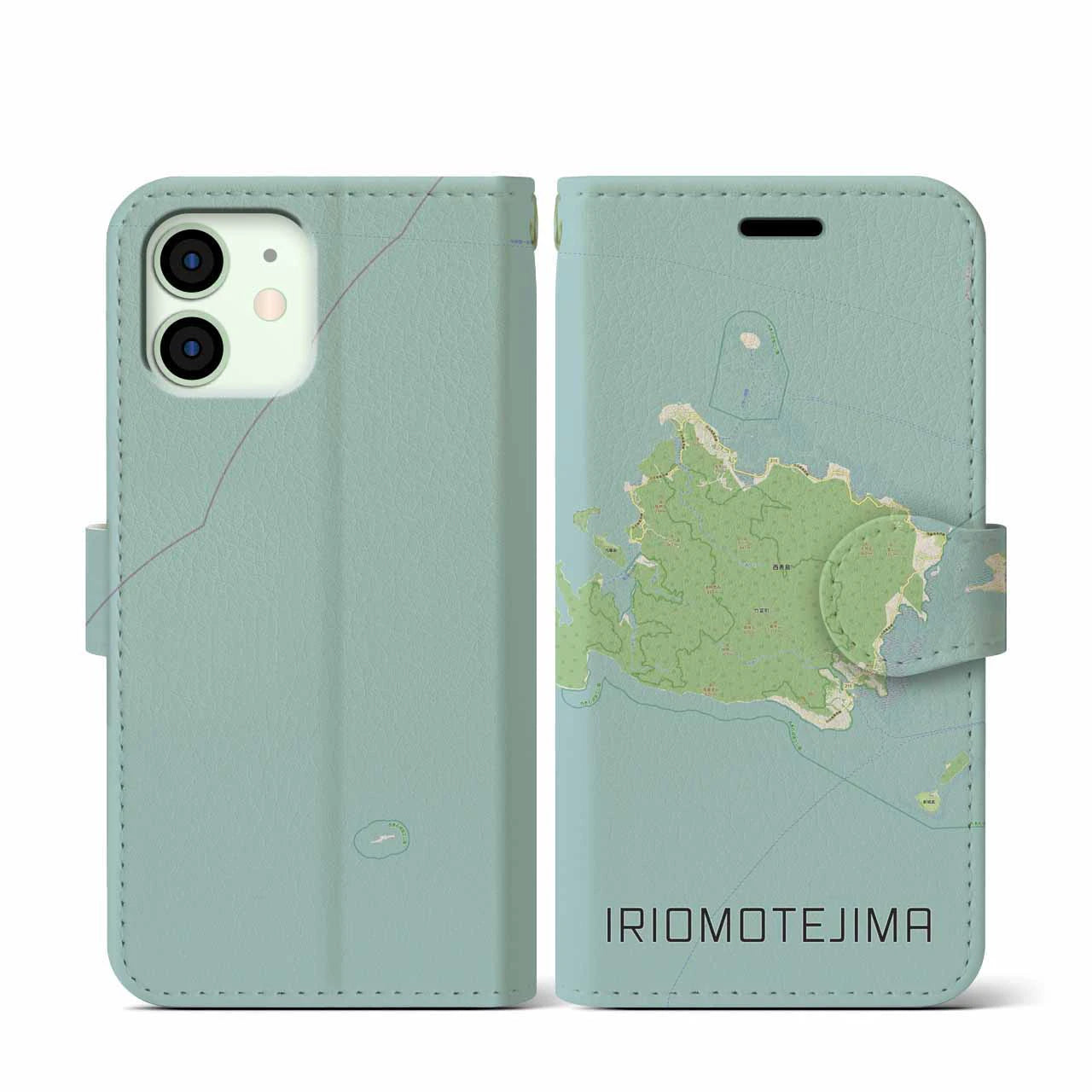 【西表島(沖縄県)】地図柄iPhoneケース(手帳タイプ)ナチュラル・iPhone 12 mini 用