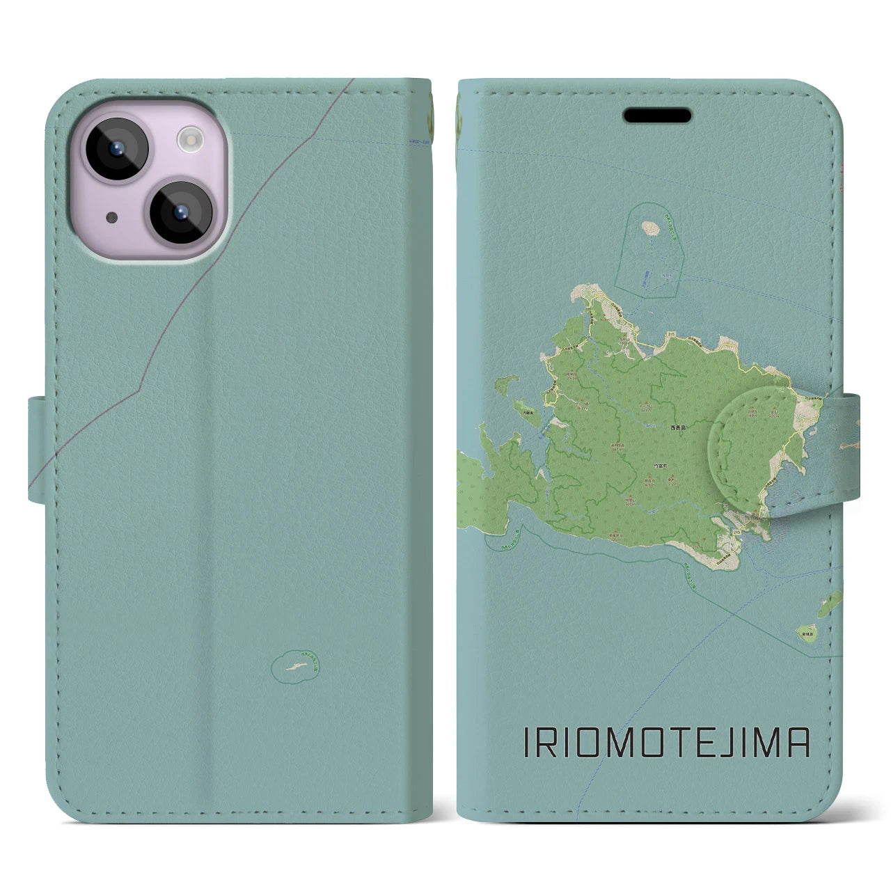 【西表島(沖縄県)】地図柄iPhoneケース(手帳タイプ)ナチュラル・iPhone 14 用