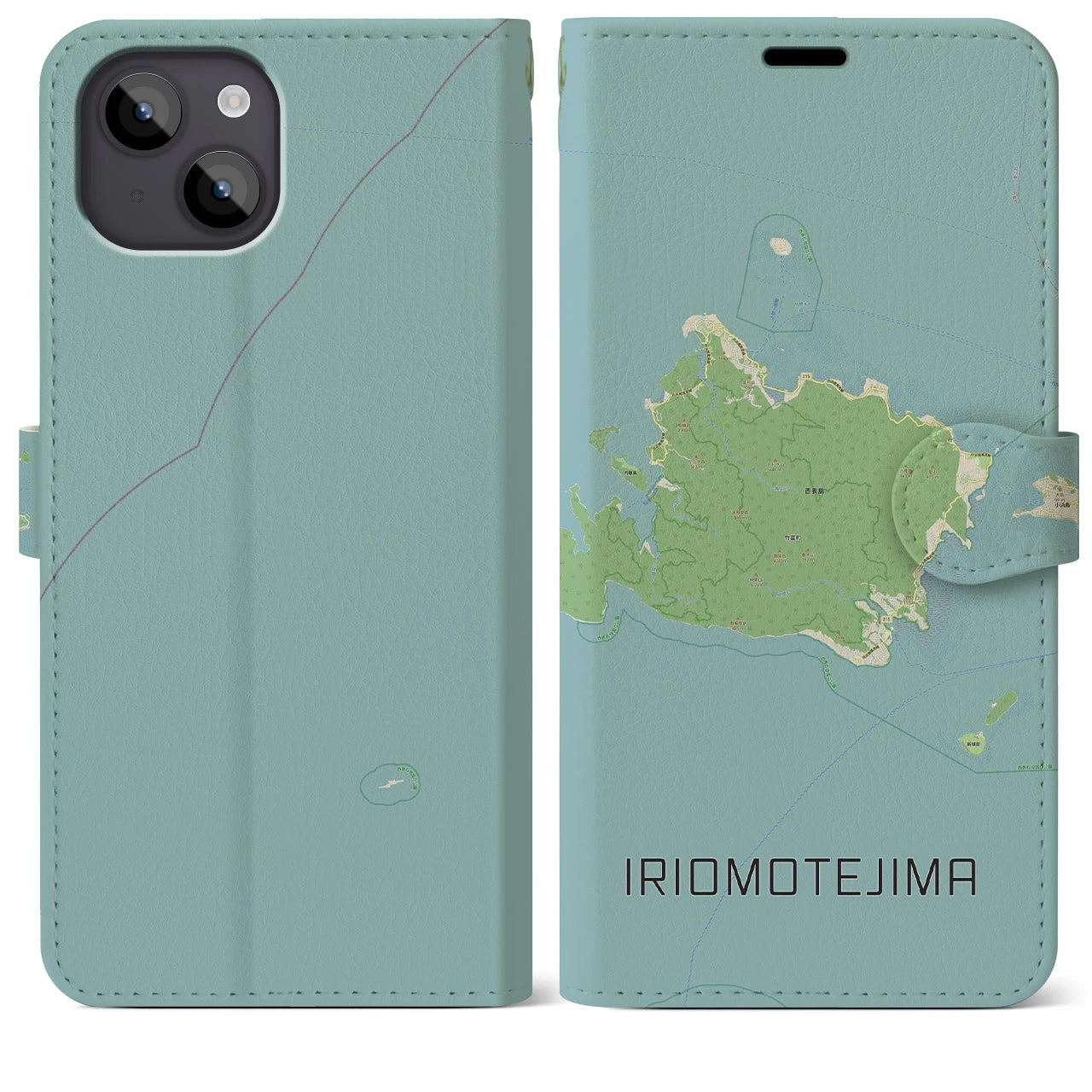 【西表島(沖縄県)】地図柄iPhoneケース(手帳タイプ)ナチュラル・iPhone 14 Plus 用