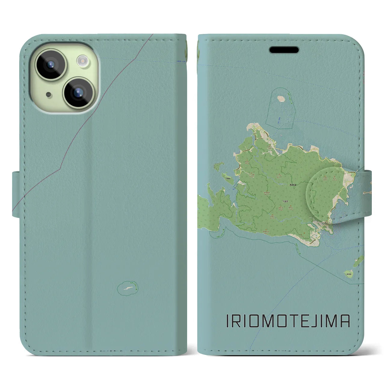【西表島(沖縄県)】地図柄iPhoneケース(手帳タイプ)ナチュラル・iPhone 15 用