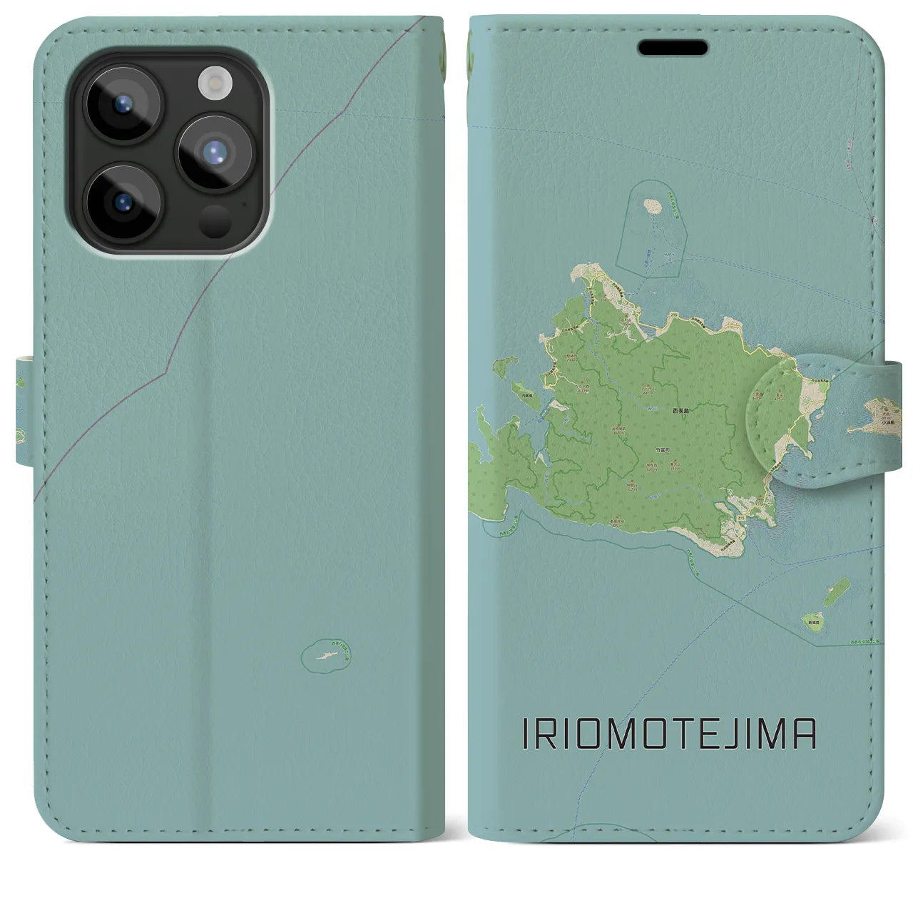 【西表島(沖縄県)】地図柄iPhoneケース(手帳タイプ)ナチュラル・iPhone 15 Pro Max 用