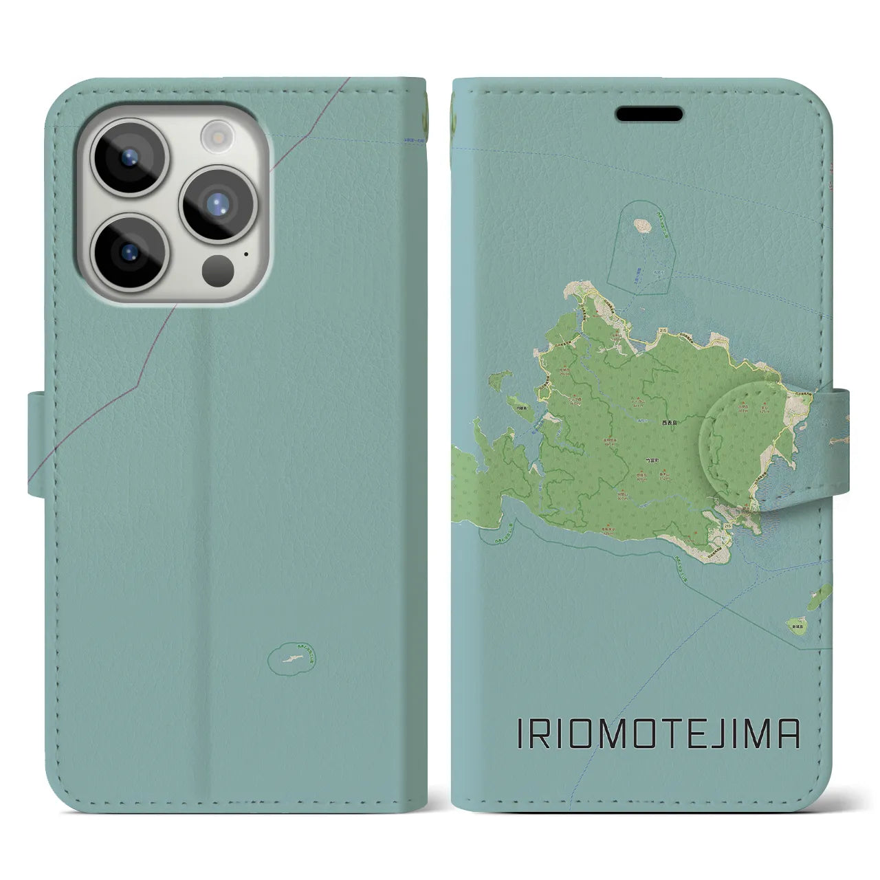 【西表島(沖縄県)】地図柄iPhoneケース(手帳タイプ)ナチュラル・iPhone 15 Pro 用