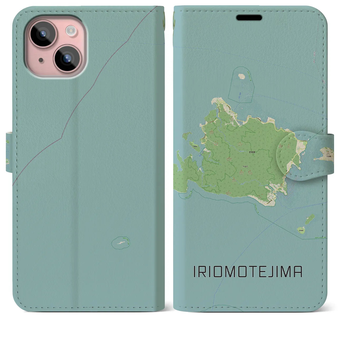 【西表島(沖縄県)】地図柄iPhoneケース(手帳タイプ)ナチュラル・iPhone 15 Plus 用