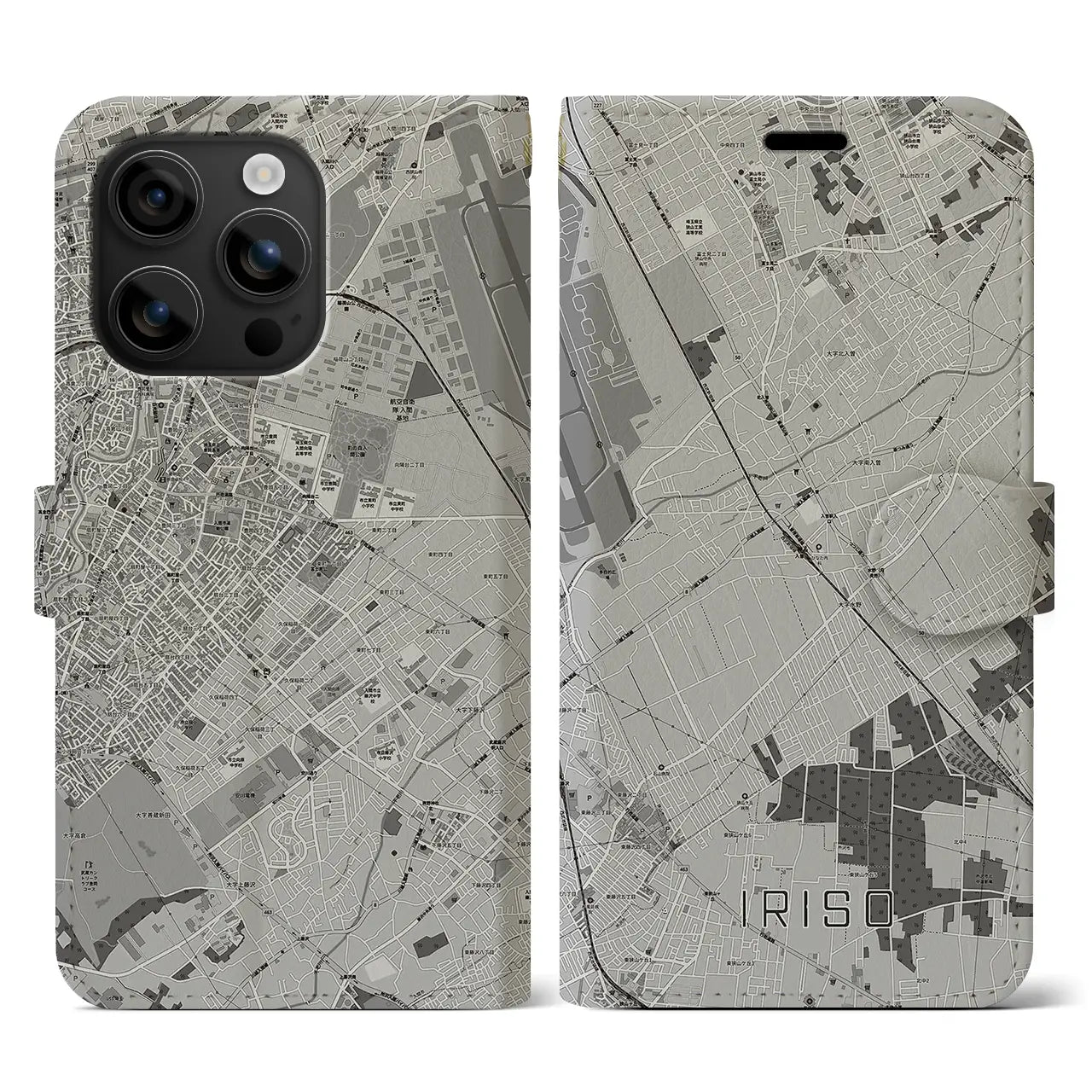 【入曽(埼玉県)】地図柄iPhoneケース(手帳タイプ)モノトーン・iPhone 16 用