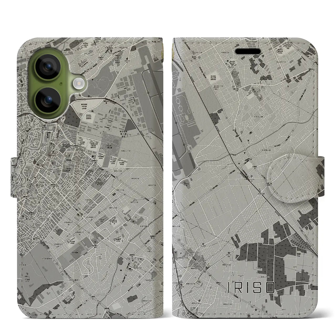 【入曽(埼玉県)】地図柄iPhoneケース(手帳タイプ)