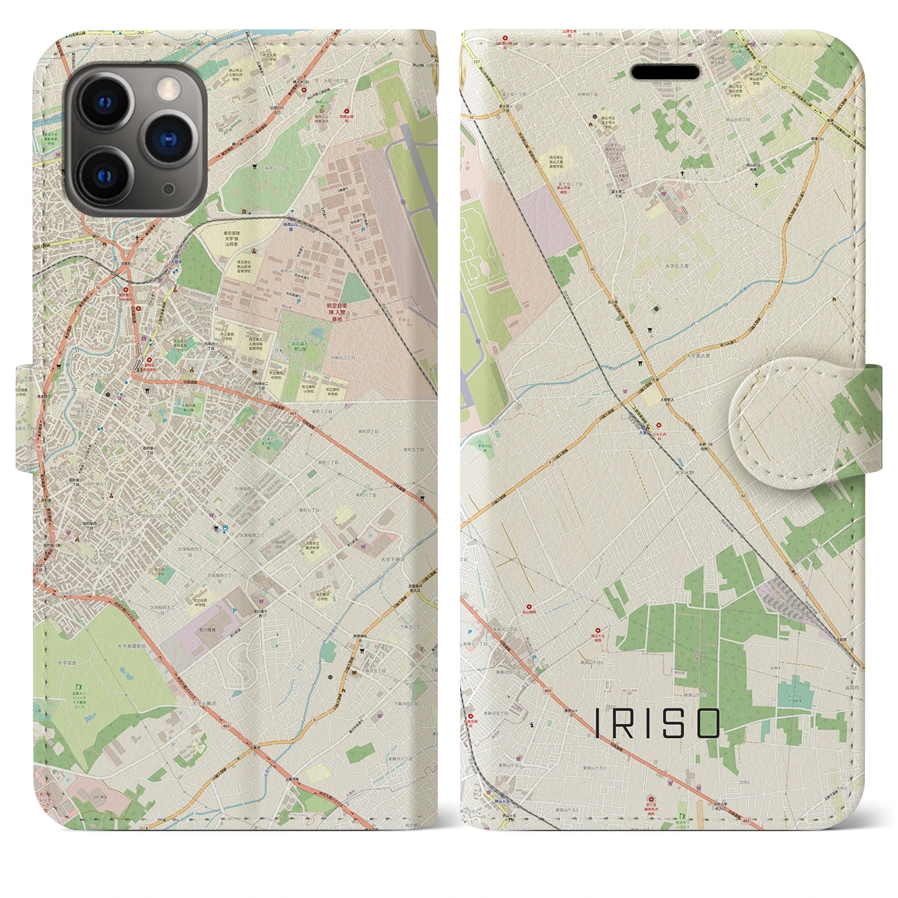 【入曽(埼玉県)】地図柄iPhoneケース(手帳タイプ)ナチュラル・iPhone 11 Pro Max 用