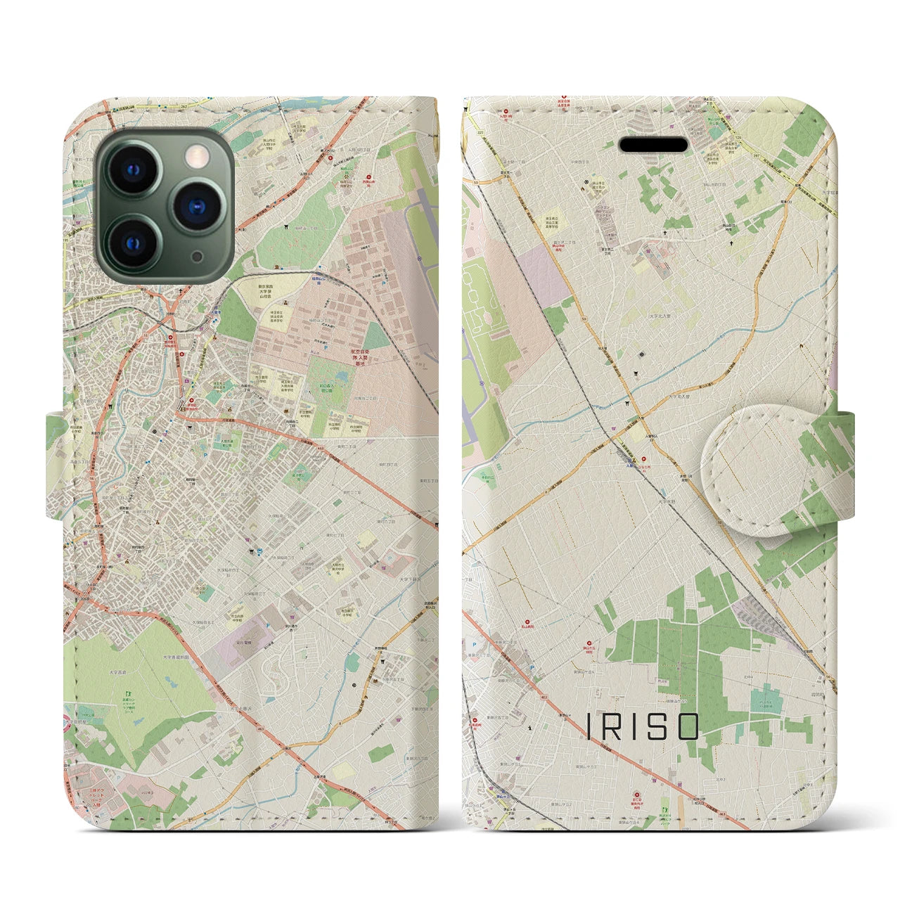【入曽(埼玉県)】地図柄iPhoneケース(手帳タイプ)ナチュラル・iPhone 11 Pro 用
