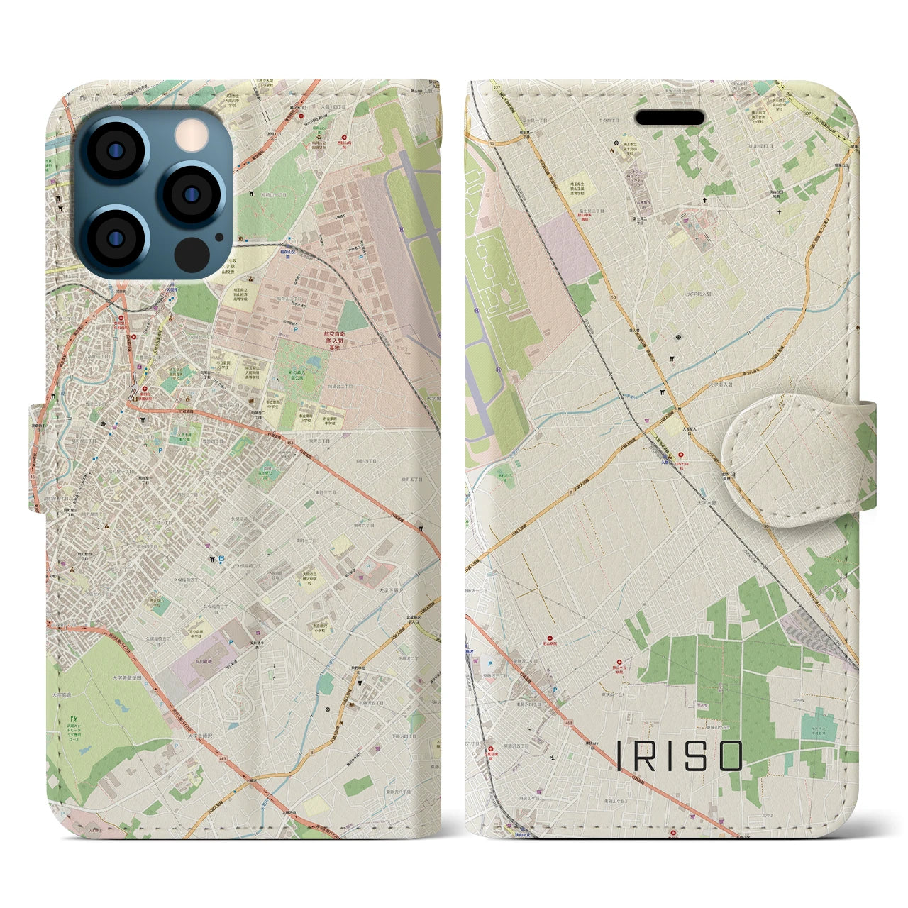 【入曽(埼玉県)】地図柄iPhoneケース(手帳タイプ)ナチュラル・iPhone 12 / 12 Pro 用