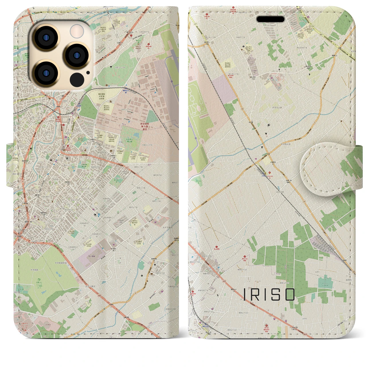 【入曽(埼玉県)】地図柄iPhoneケース(手帳タイプ)ナチュラル・iPhone 12 Pro Max 用