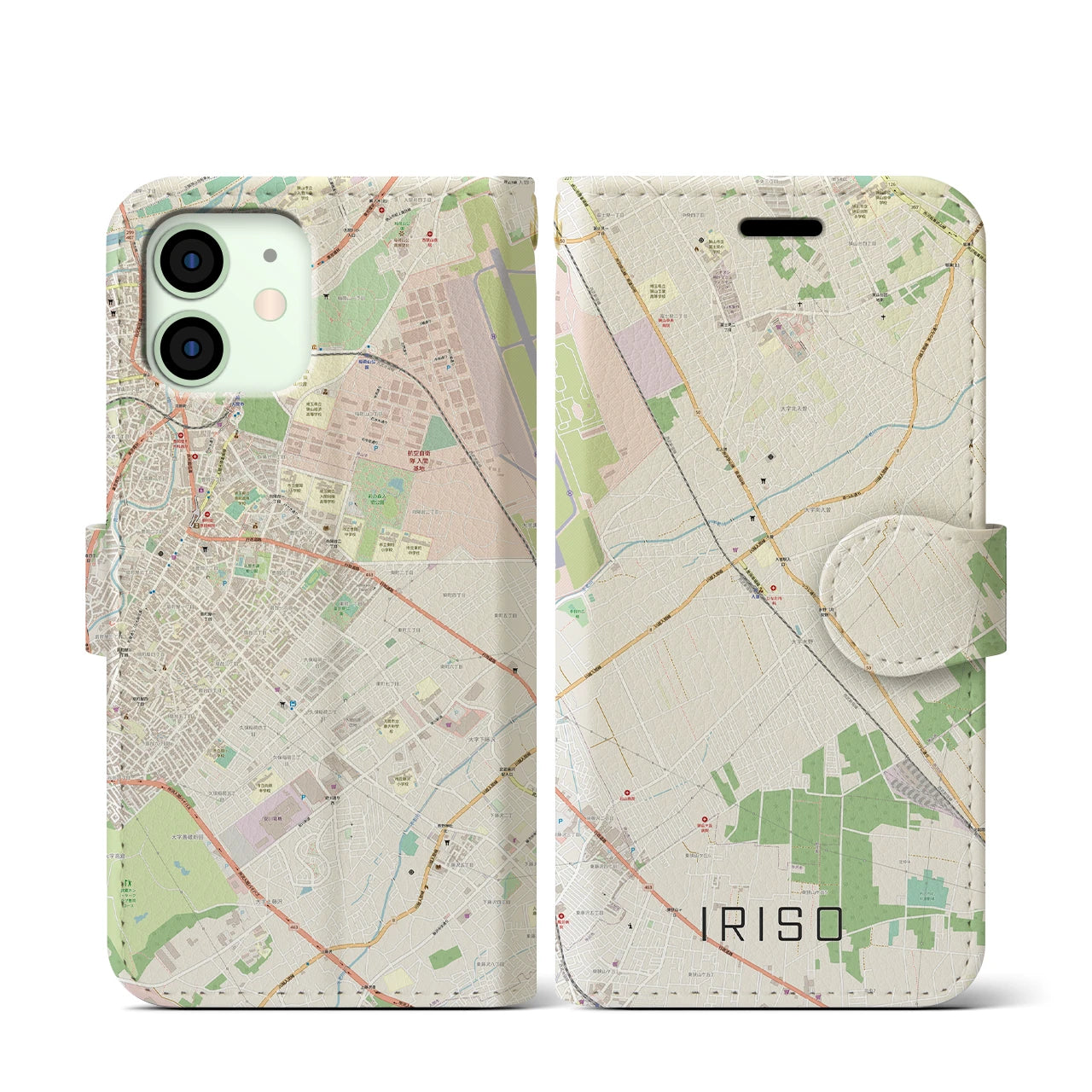 【入曽(埼玉県)】地図柄iPhoneケース(手帳タイプ)ナチュラル・iPhone 12 mini 用
