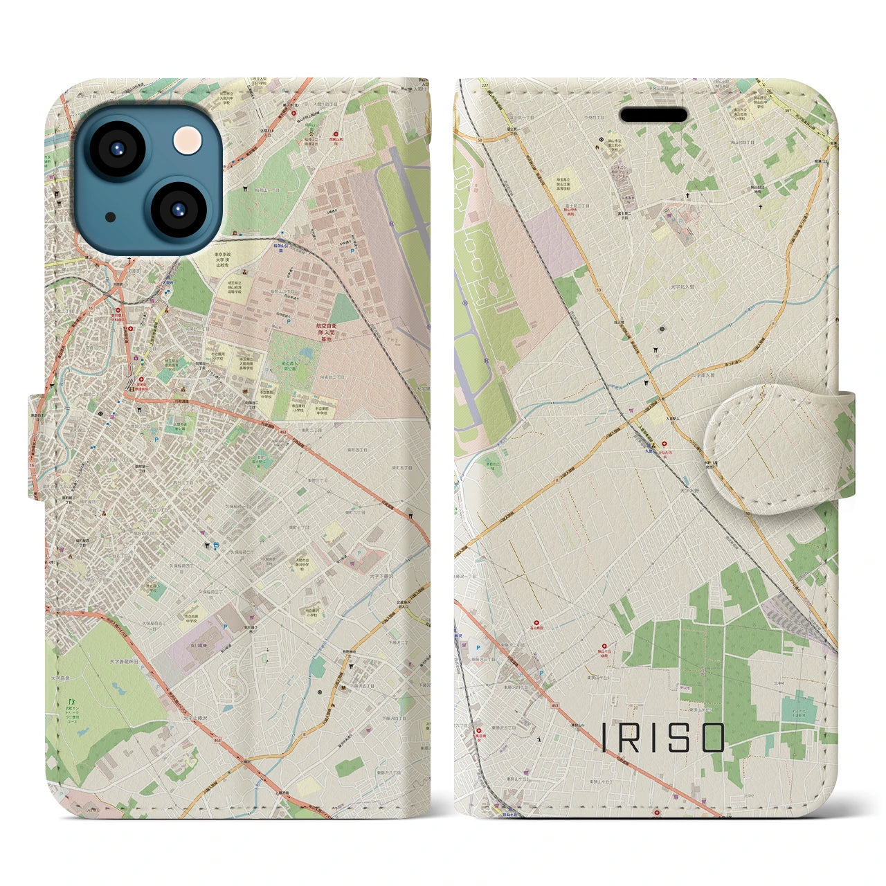 【入曽(埼玉県)】地図柄iPhoneケース(手帳タイプ)ナチュラル・iPhone 13 用