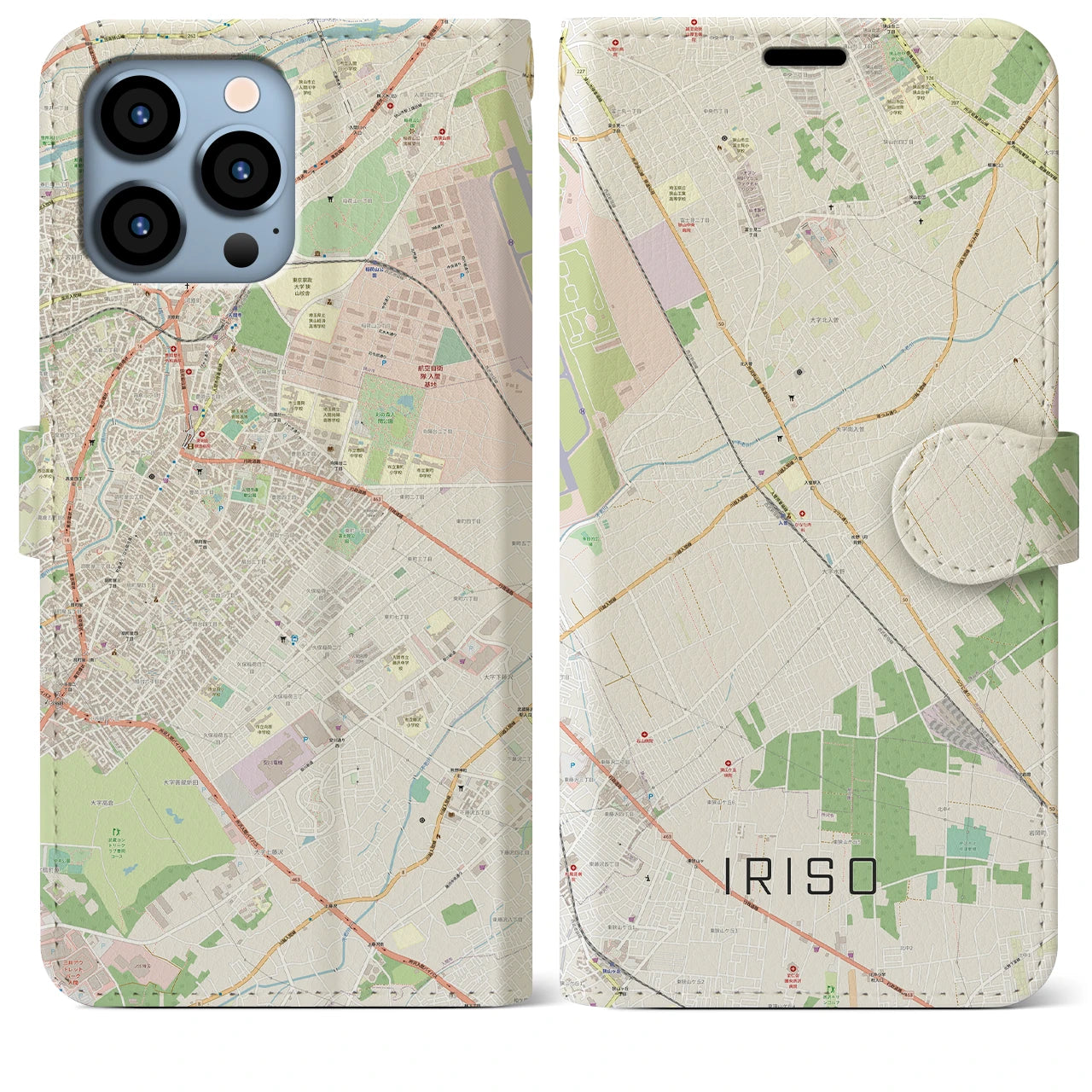 【入曽(埼玉県)】地図柄iPhoneケース(手帳タイプ)ナチュラル・iPhone 13 Pro Max 用