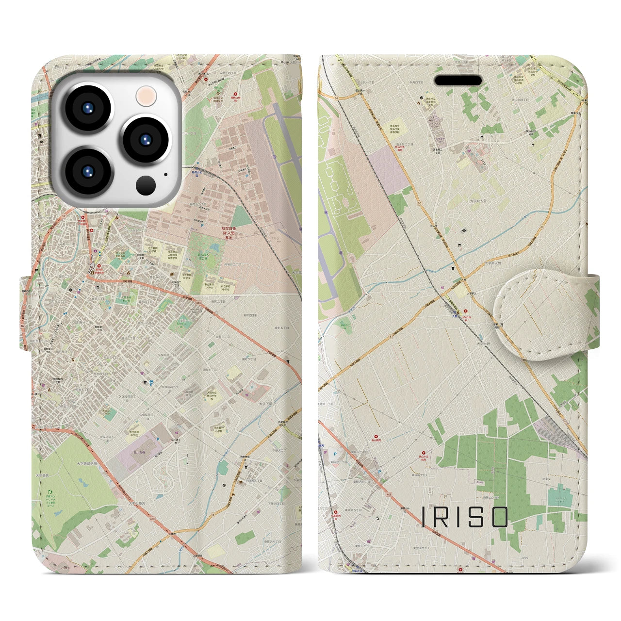 【入曽(埼玉県)】地図柄iPhoneケース(手帳タイプ)ナチュラル・iPhone 13 Pro 用