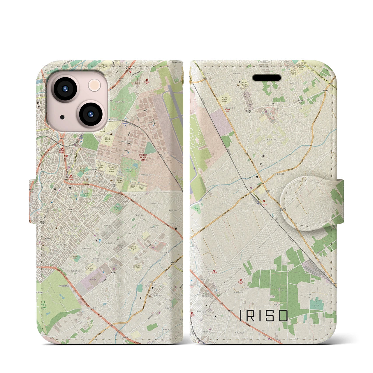 【入曽(埼玉県)】地図柄iPhoneケース(手帳タイプ)ナチュラル・iPhone 13 mini 用