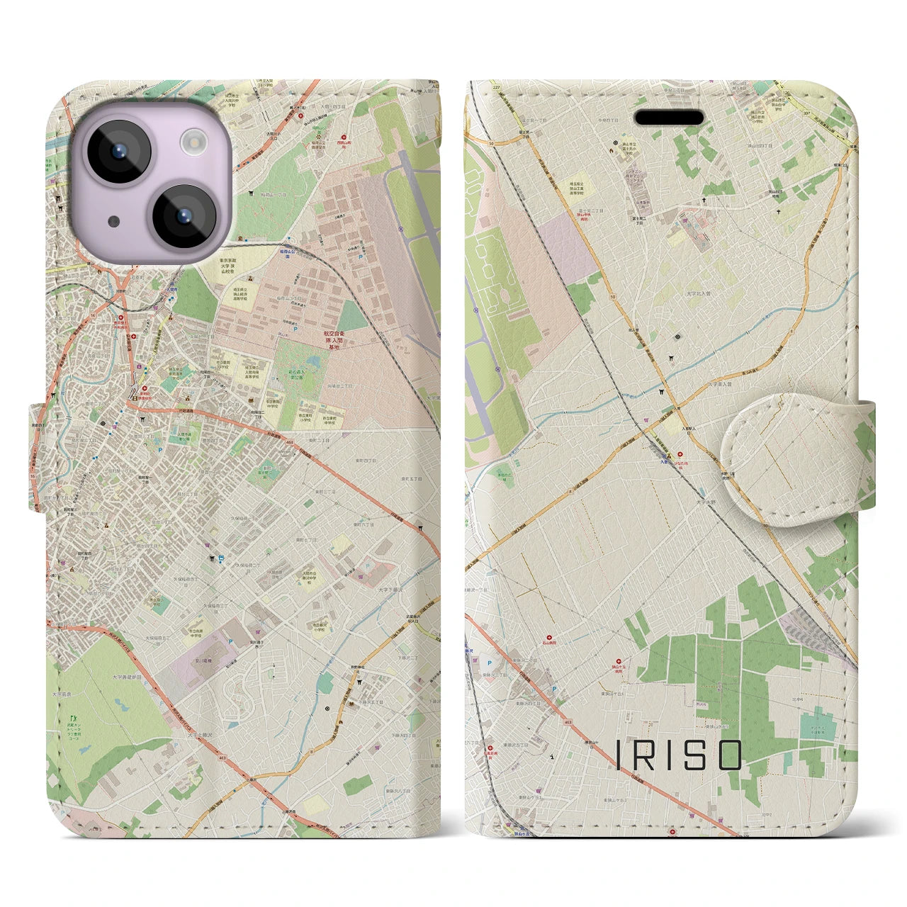 【入曽(埼玉県)】地図柄iPhoneケース(手帳タイプ)ナチュラル・iPhone 14 用