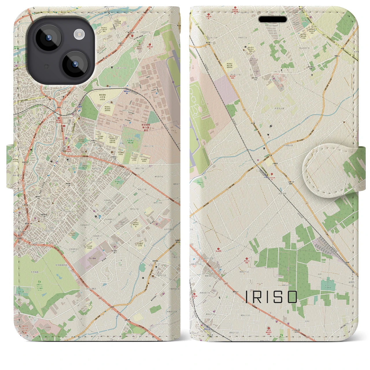 【入曽(埼玉県)】地図柄iPhoneケース(手帳タイプ)ナチュラル・iPhone 14 Plus 用