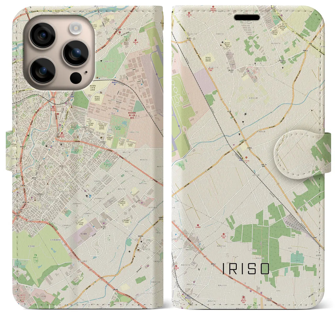 【入曽(埼玉県)】地図柄iPhoneケース(手帳タイプ)ナチュラル・iPhone 16 Plus 用