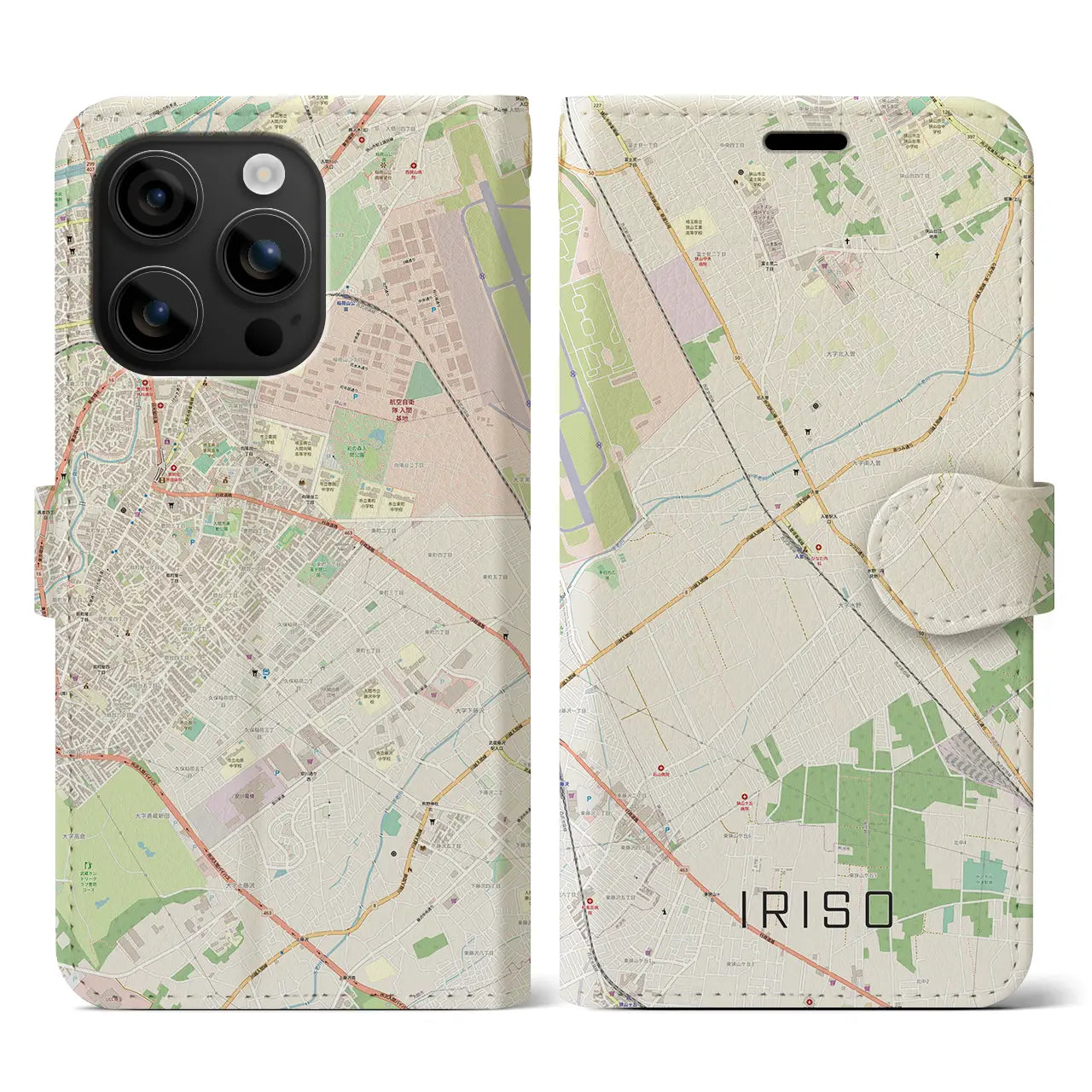 【入曽(埼玉県)】地図柄iPhoneケース(手帳タイプ)ナチュラル・iPhone 16 用
