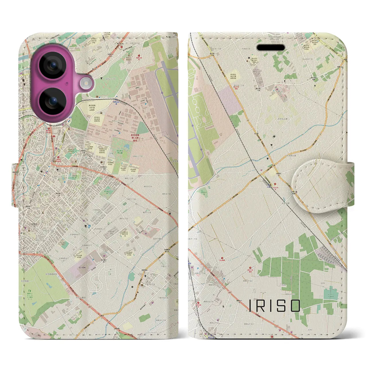 【入曽(埼玉県)】地図柄iPhoneケース(手帳タイプ)ナチュラル・iPhone 16 Pro 用