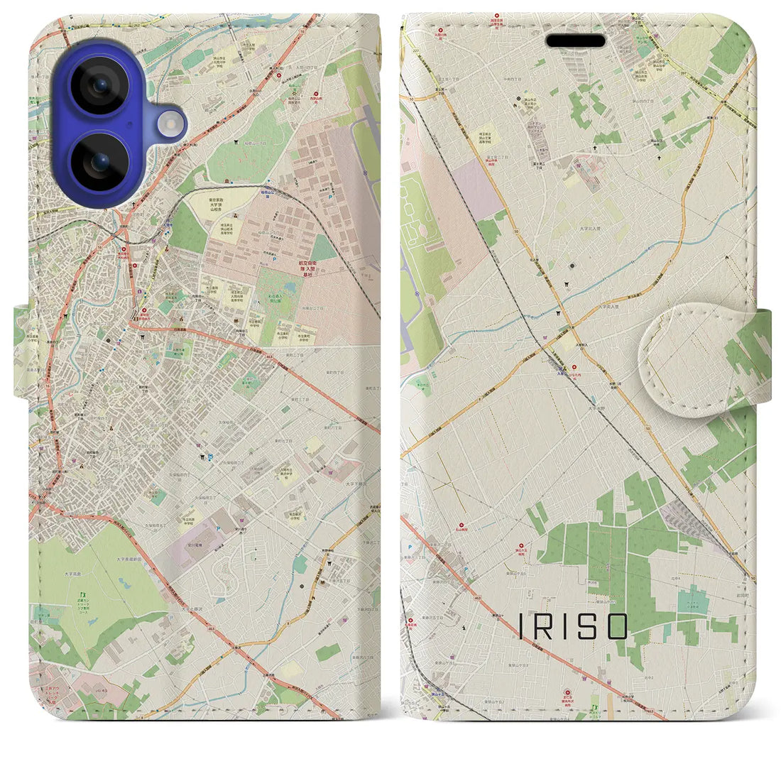 【入曽(埼玉県)】地図柄iPhoneケース(手帳タイプ)ナチュラル・iPhone 16 Pro Max 用