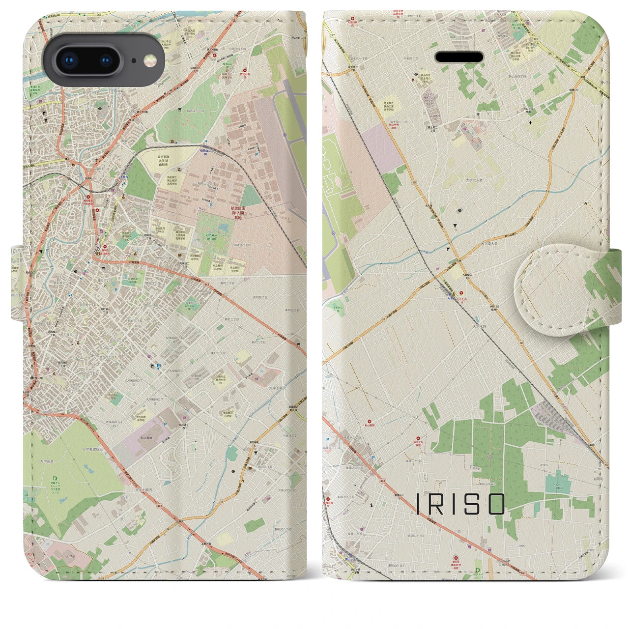 【入曽(埼玉県)】地図柄iPhoneケース(手帳タイプ)ナチュラル・iPhone 8Plus /7Plus / 6sPlus / 6Plus 用