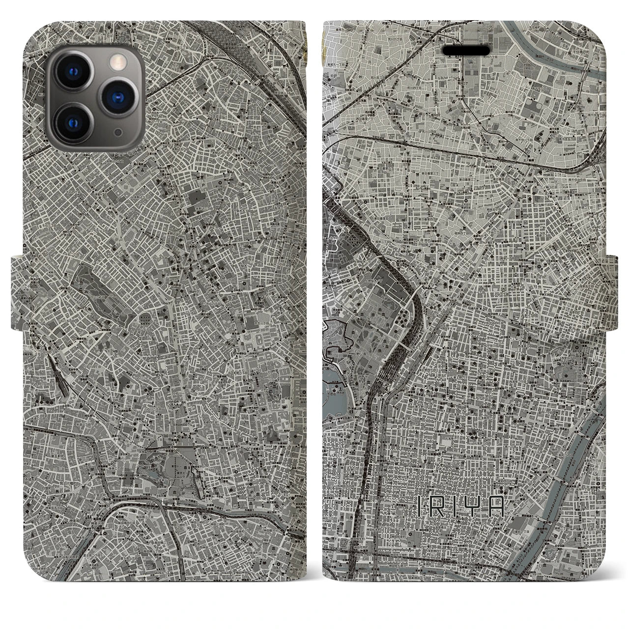 【入谷(東京都)】地図柄iPhoneケース(手帳タイプ)モノトーン・iPhone 11 Pro Max 用