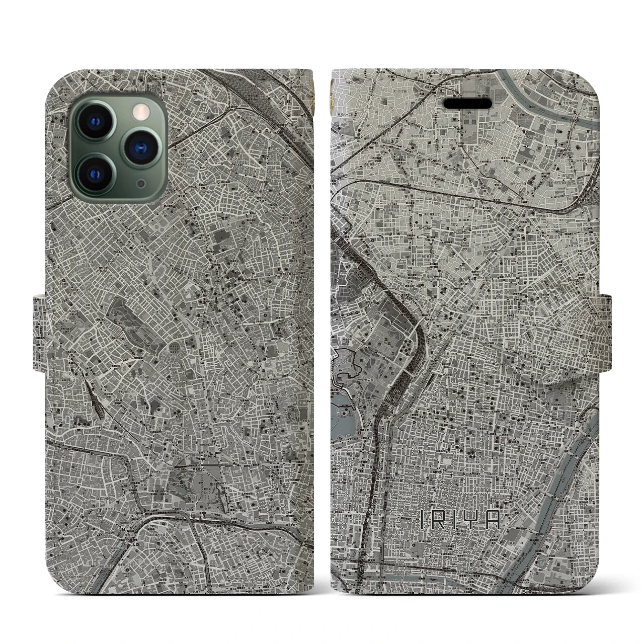 【入谷(東京都)】地図柄iPhoneケース(手帳タイプ)モノトーン・iPhone 11 Pro 用