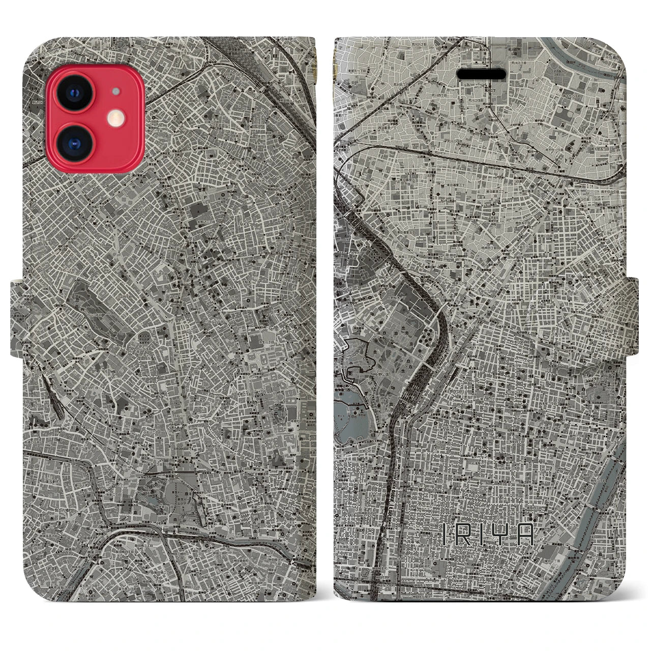 【入谷(東京都)】地図柄iPhoneケース(手帳タイプ)モノトーン・iPhone 11 用
