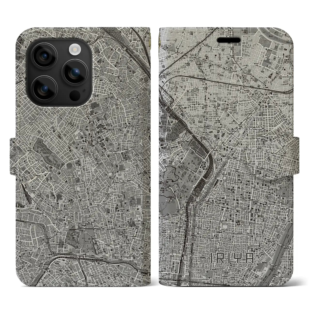 【入谷(東京都)】地図柄iPhoneケース(手帳タイプ)モノトーン・iPhone 16 用