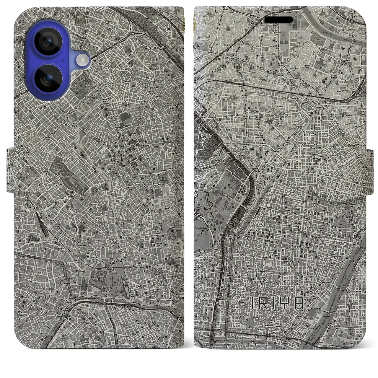 【入谷(東京都)】地図柄iPhoneケース(手帳タイプ)モノトーン・iPhone 16 Pro Max 用