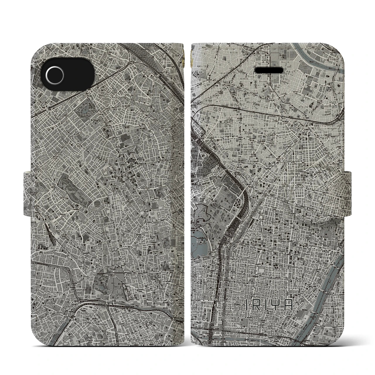 【入谷(東京都)】地図柄iPhoneケース(手帳タイプ)モノトーン・iPhone SE(第3 / 第2世代) / 8 / 7 / 6s / 6 用