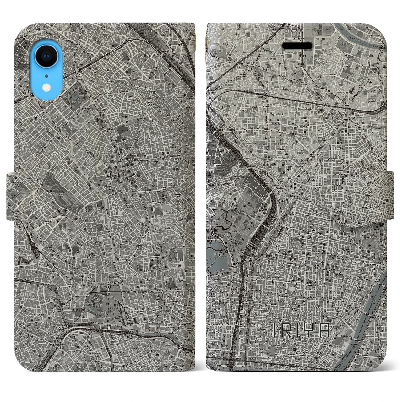 【入谷(東京都)】地図柄iPhoneケース(手帳タイプ)モノトーン・iPhone XR 用