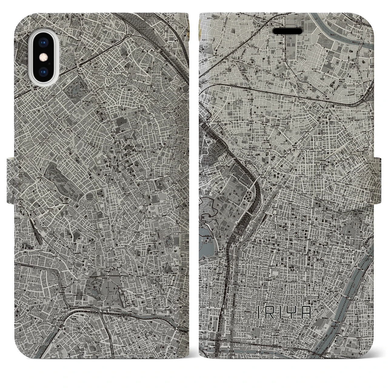 【入谷(東京都)】地図柄iPhoneケース(手帳タイプ)モノトーン・iPhone XS Max 用