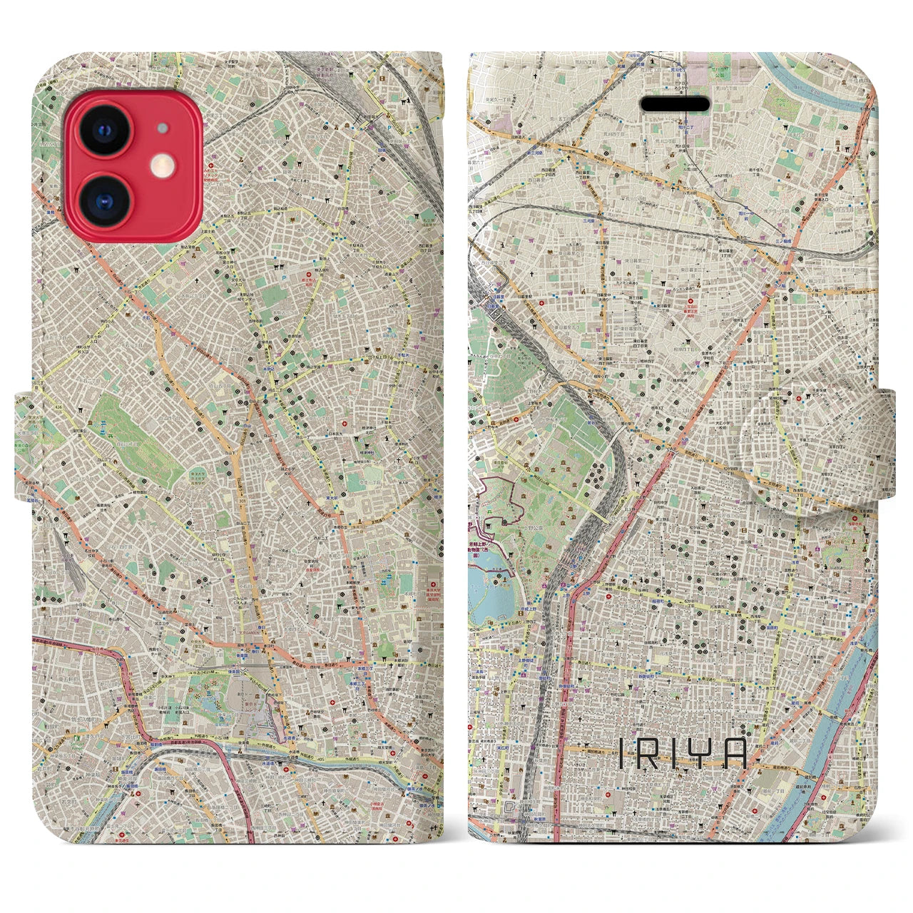 【入谷(東京都)】地図柄iPhoneケース(手帳タイプ)ナチュラル・iPhone 11 用