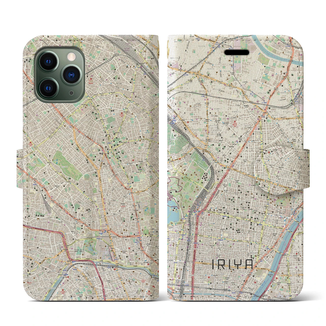 【入谷(東京都)】地図柄iPhoneケース(手帳タイプ)ナチュラル・iPhone 11 Pro 用