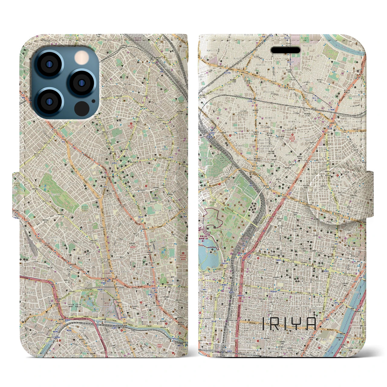 【入谷(東京都)】地図柄iPhoneケース(手帳タイプ)ナチュラル・iPhone 12 / 12 Pro 用