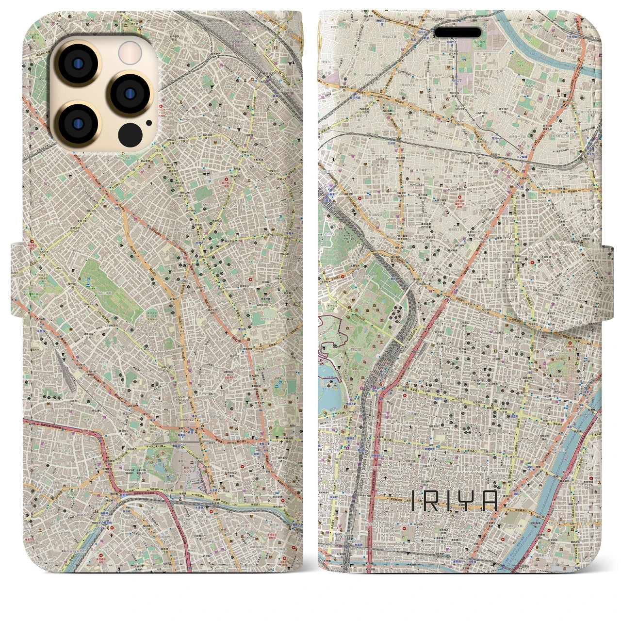 【入谷(東京都)】地図柄iPhoneケース(手帳タイプ)ナチュラル・iPhone 12 Pro Max 用