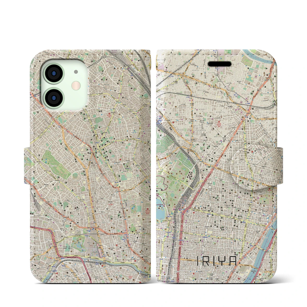 【入谷(東京都)】地図柄iPhoneケース(手帳タイプ)ナチュラル・iPhone 12 mini 用