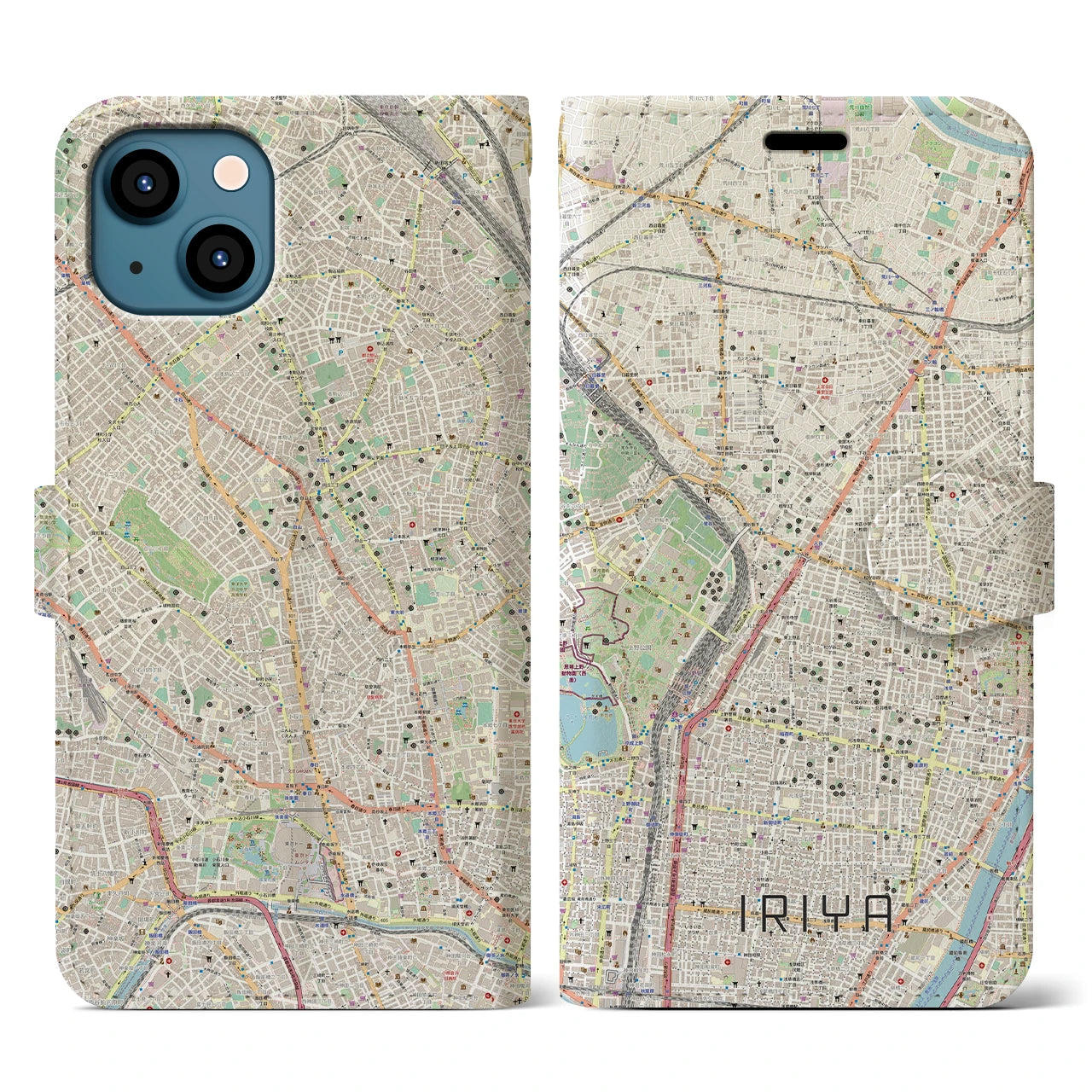【入谷(東京都)】地図柄iPhoneケース(手帳タイプ)ナチュラル・iPhone 13 用