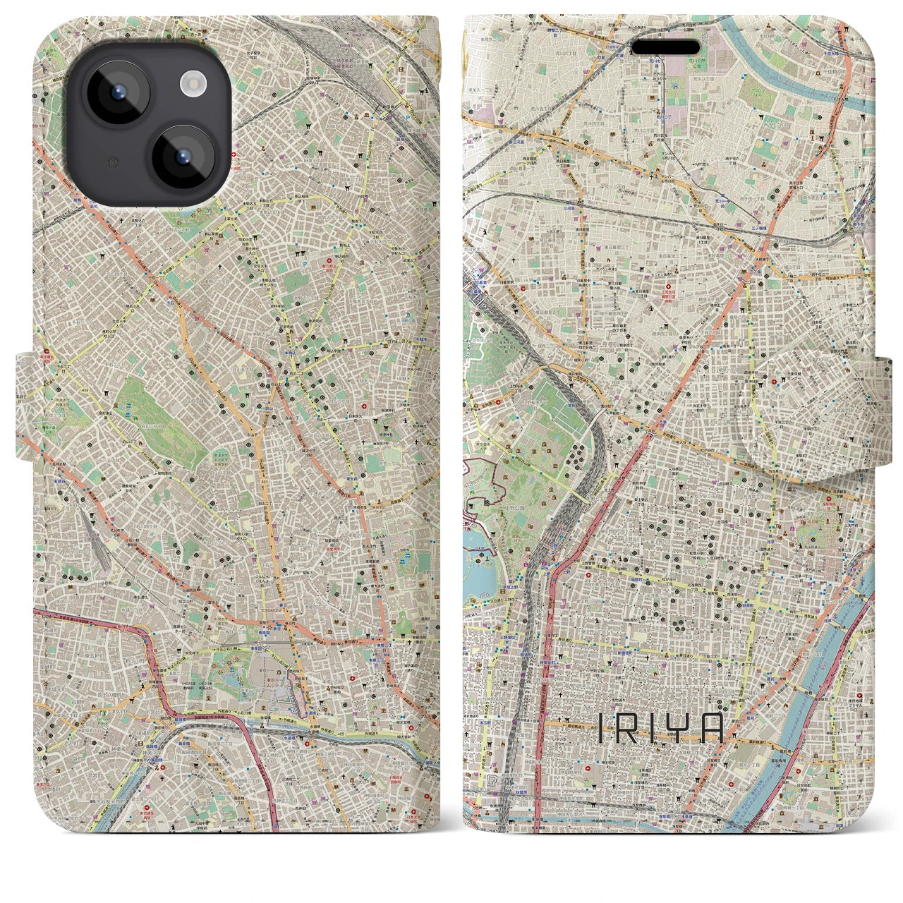 【入谷(東京都)】地図柄iPhoneケース(手帳タイプ)ナチュラル・iPhone 14 Plus 用