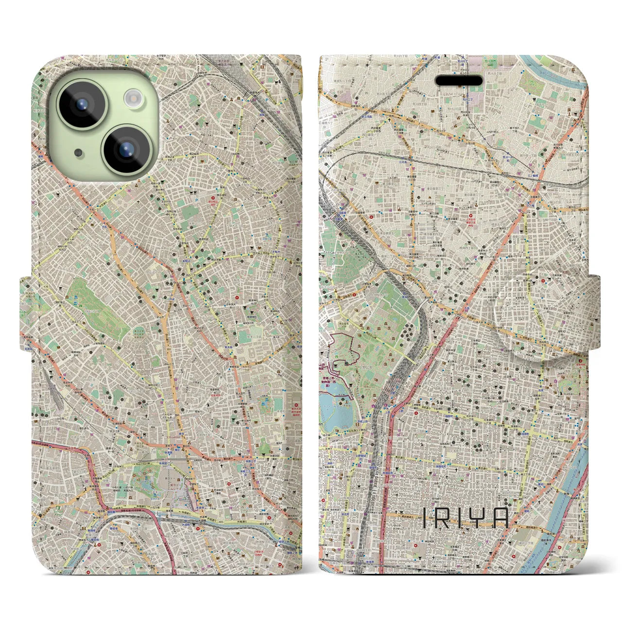【入谷(東京都)】地図柄iPhoneケース(手帳タイプ)ナチュラル・iPhone 15 用
