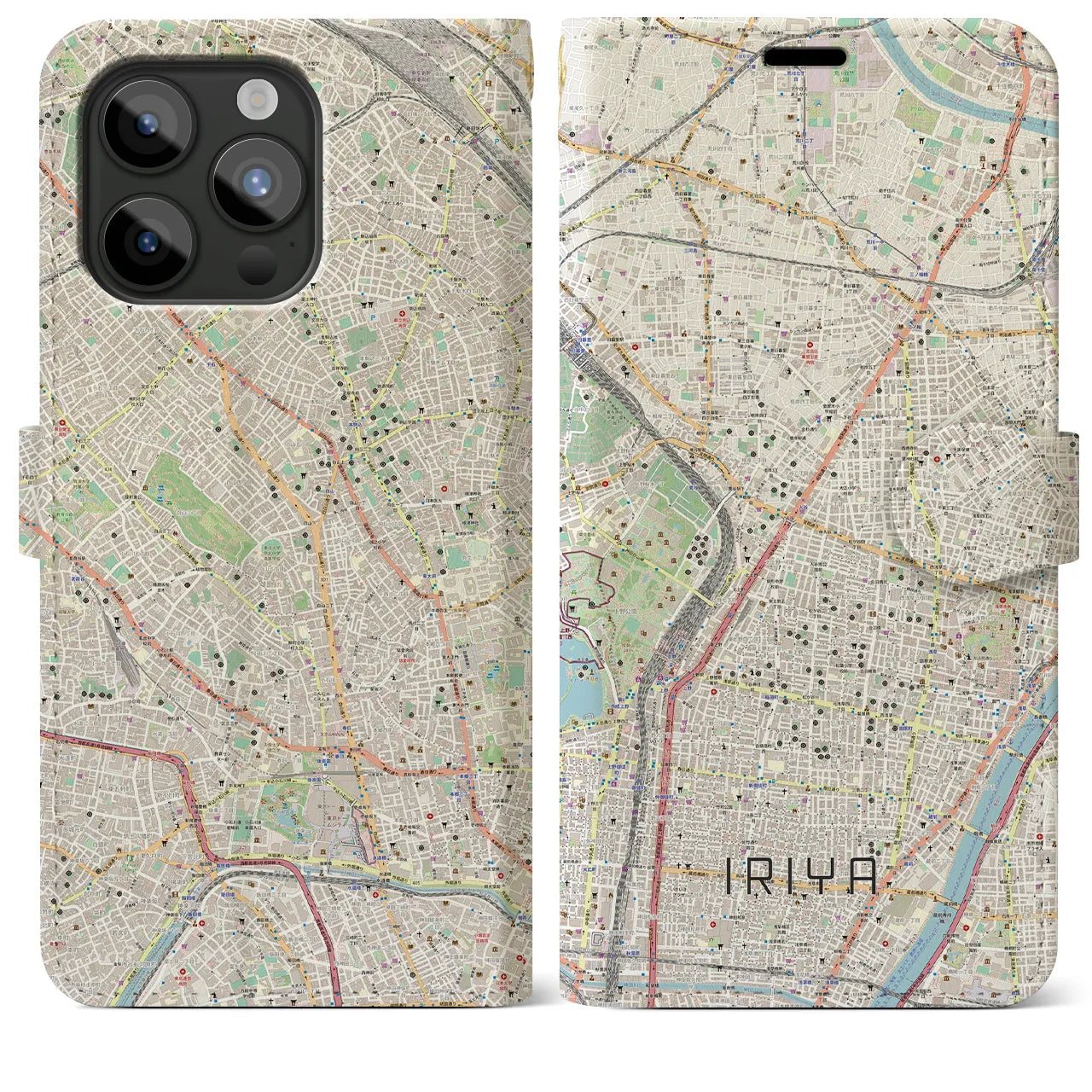 【入谷(東京都)】地図柄iPhoneケース(手帳タイプ)ナチュラル・iPhone 15 Pro Max 用